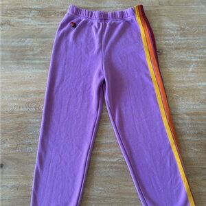 Aviator Nation- kid’s 5 stripe sweatpants- neon purple.
